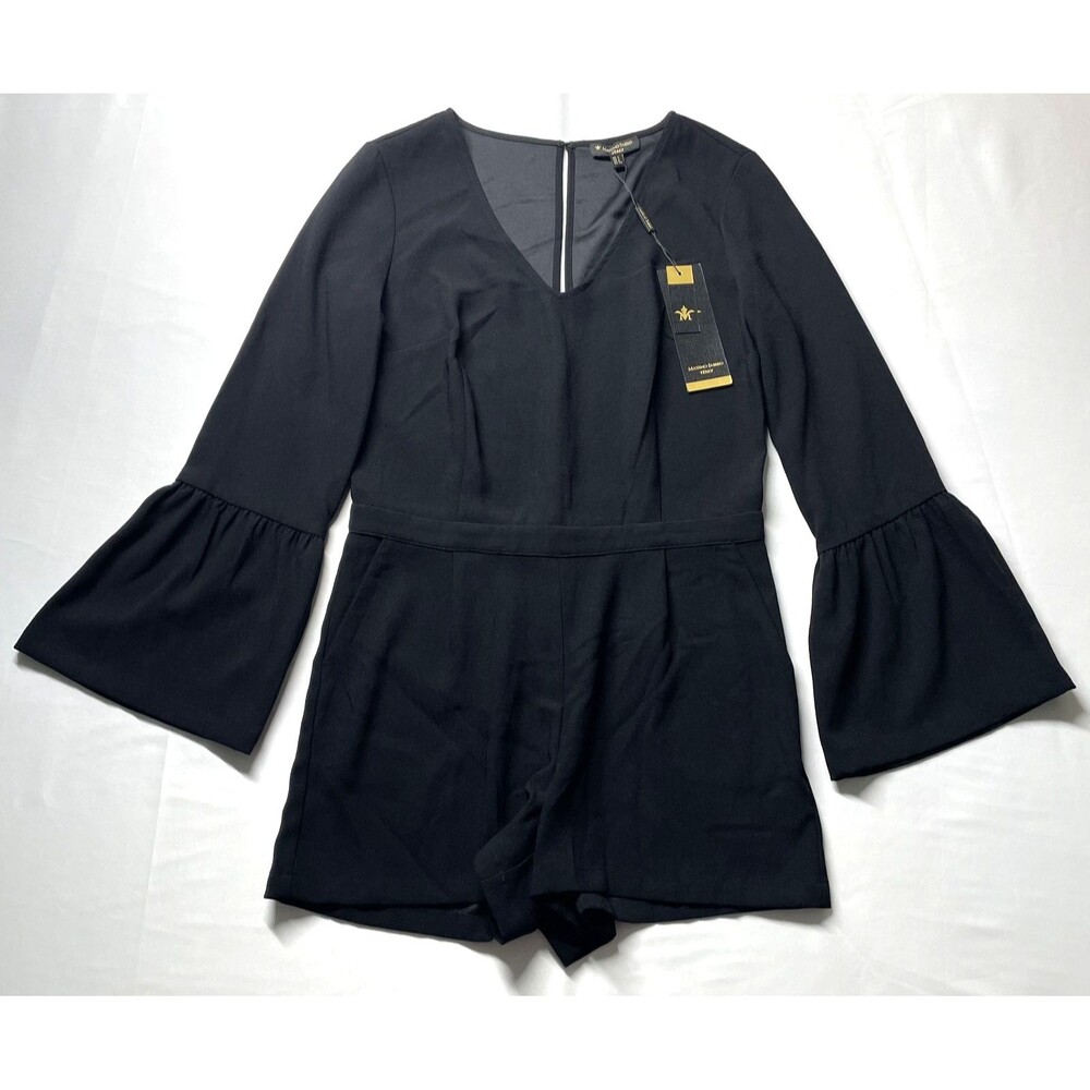 NWT Massimo Fabbro Italy Romper Bell Sleeve V-Neck Black Women Size 4-dmpv